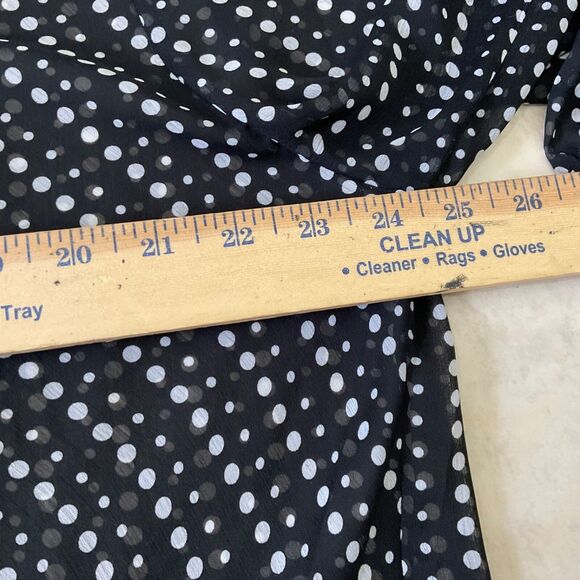 CHICO'S women 3 -XL black white Polka Dot sheer tie front poly blouse button up - Picture 8 of 13